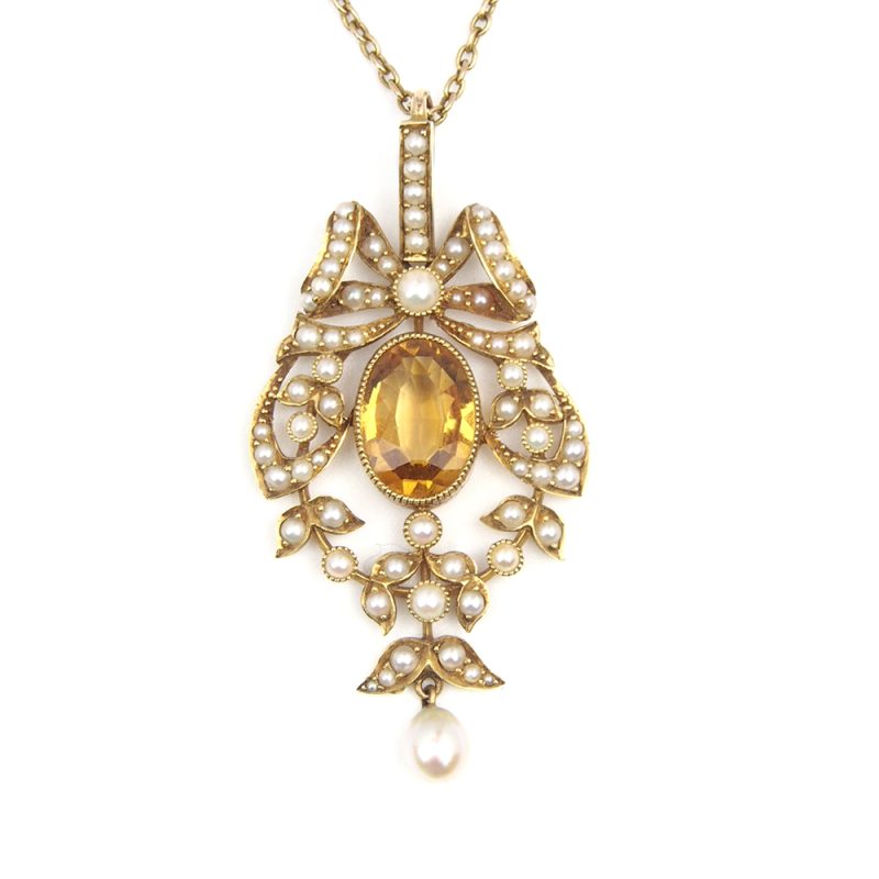 Citrine and Pearl Edwardian 18ct Gold Pendant