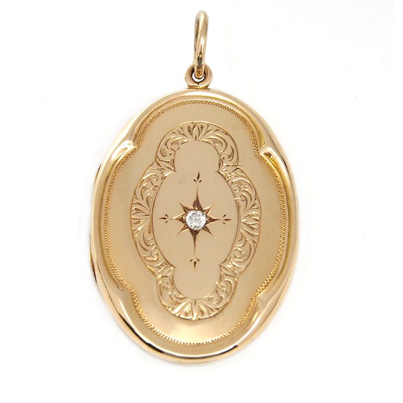 Locket - Edwardian 15ct Gold  Set with a Single Old Cut Diamond