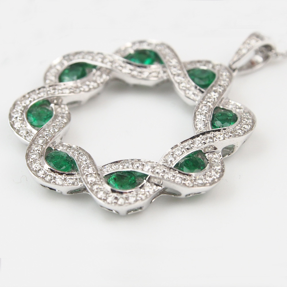 Emerald and Diamond Pendant in 18ct White Gold