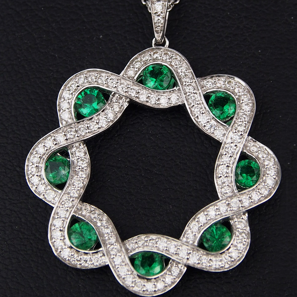 Emerald and Diamond Pendant in 18ct White Gold
