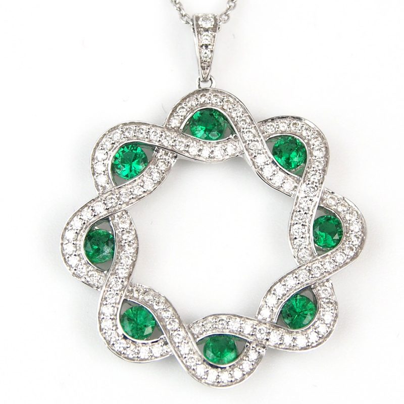 Emerald and Diamond Pendant in 18ct White Gold