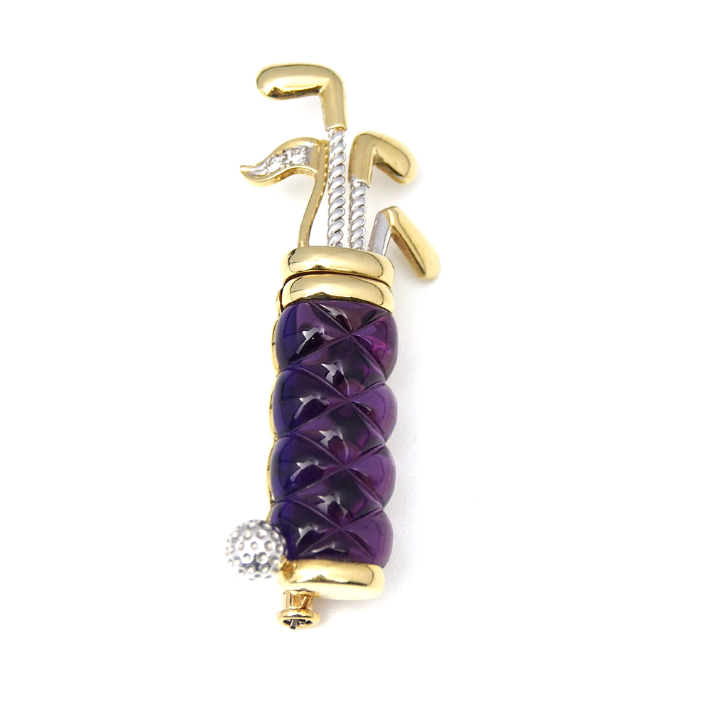 Amethyst & Diamond Golf Brooch