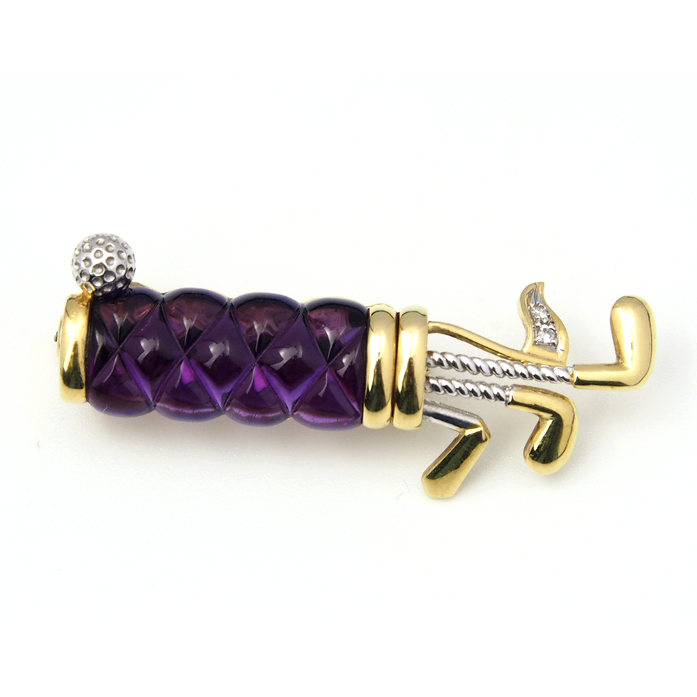 Amethyst & Diamond Golf Brooch