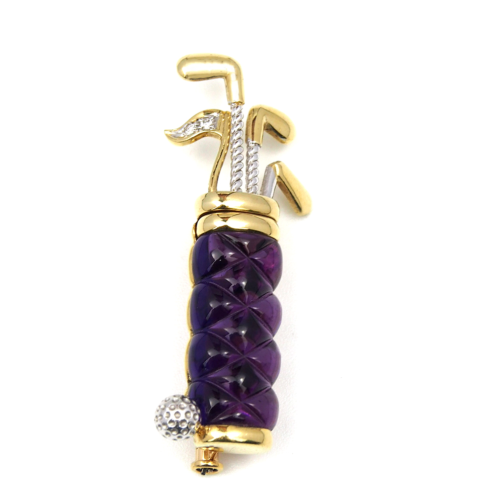 Amethyst & Diamond Golf Brooch