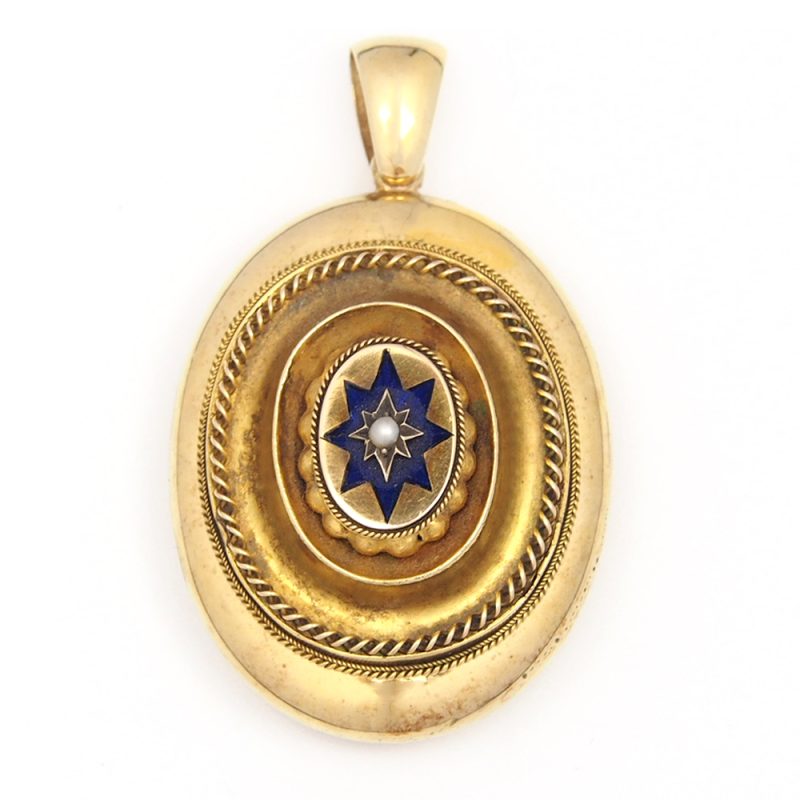 Locket - 18ct Gold Enamel and Pearl Centre - Dated 1873