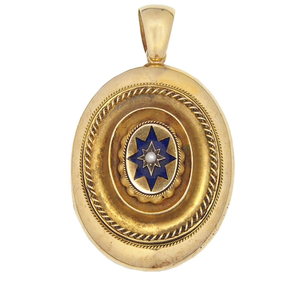 Locket - 18ct Gold Enamel and Pearl Centre - Dated 1873