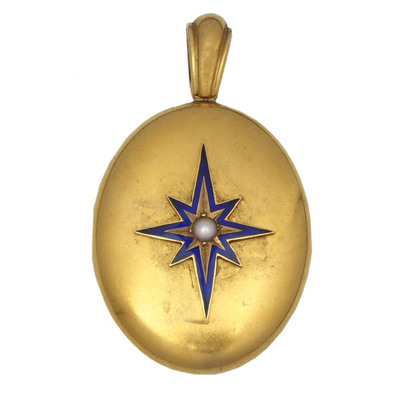 Locket - Victorian Gold with Pearl Set Enamel Star
