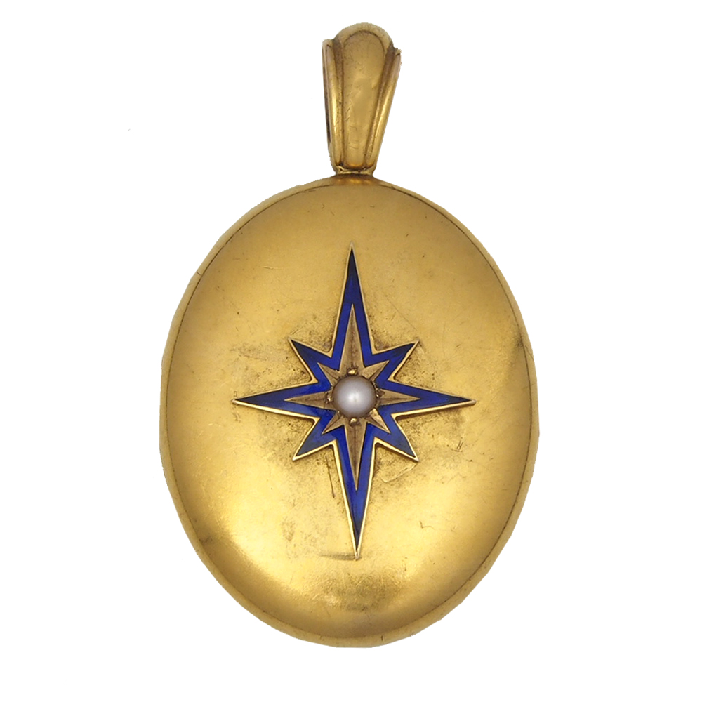 Locket - Victorian Gold with Pearl Set Enamel Star