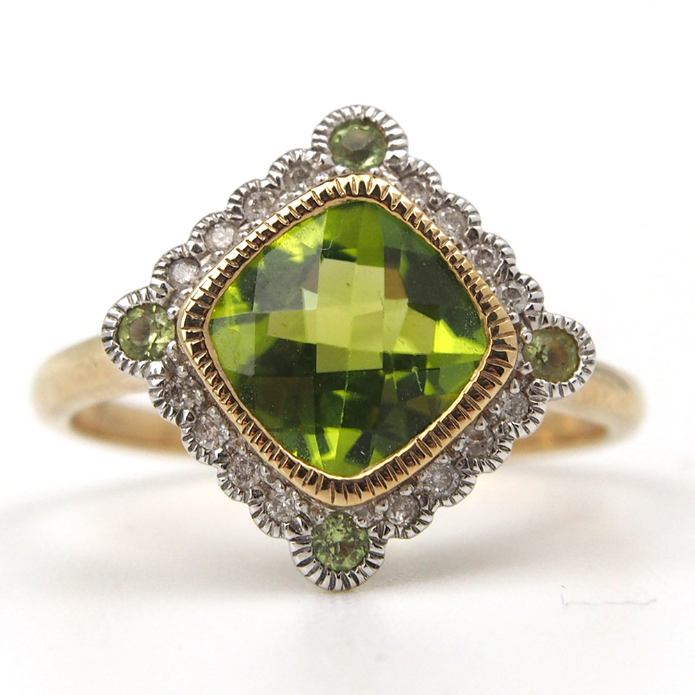 Peridot and Diamond Cluster Ring