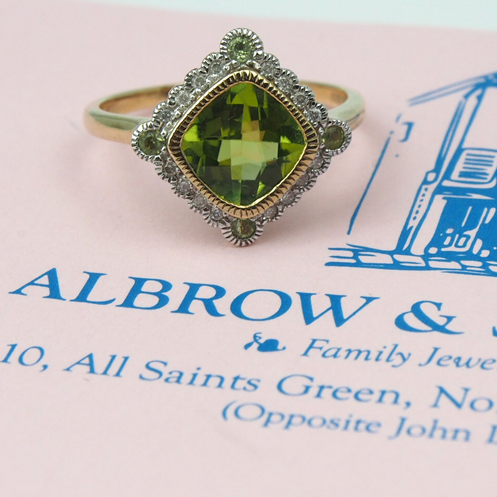 Peridot and Diamond Cluster Ring