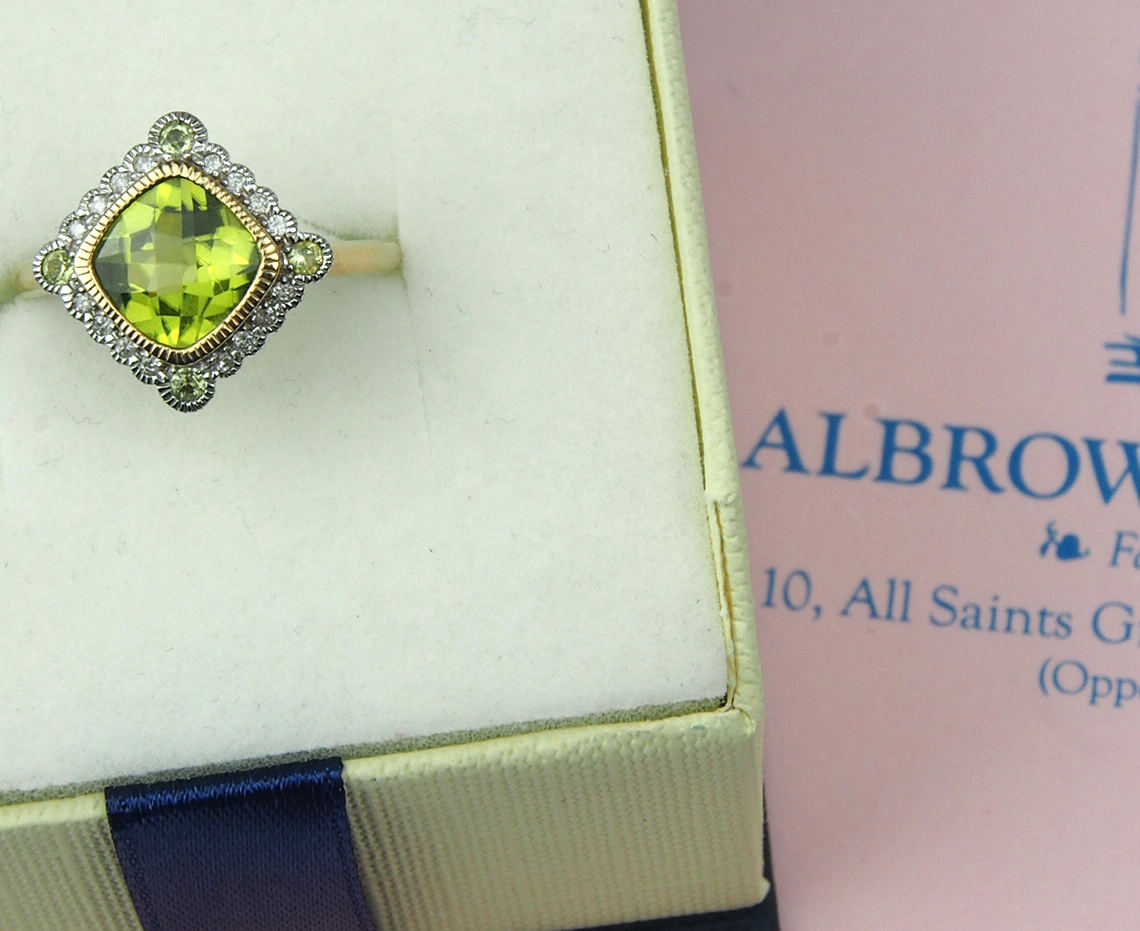Peridot and Diamond Cluster Ring