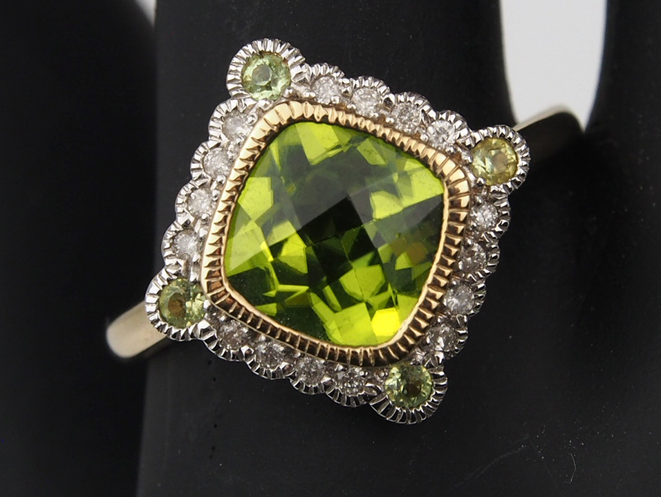 Peridot and Diamond Cluster Ring