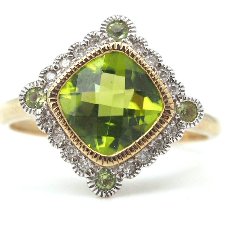 Peridot and Diamond Cluster Ring