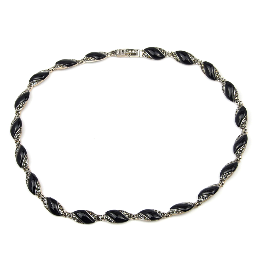 Onyx & Marcasite Silver Necklace