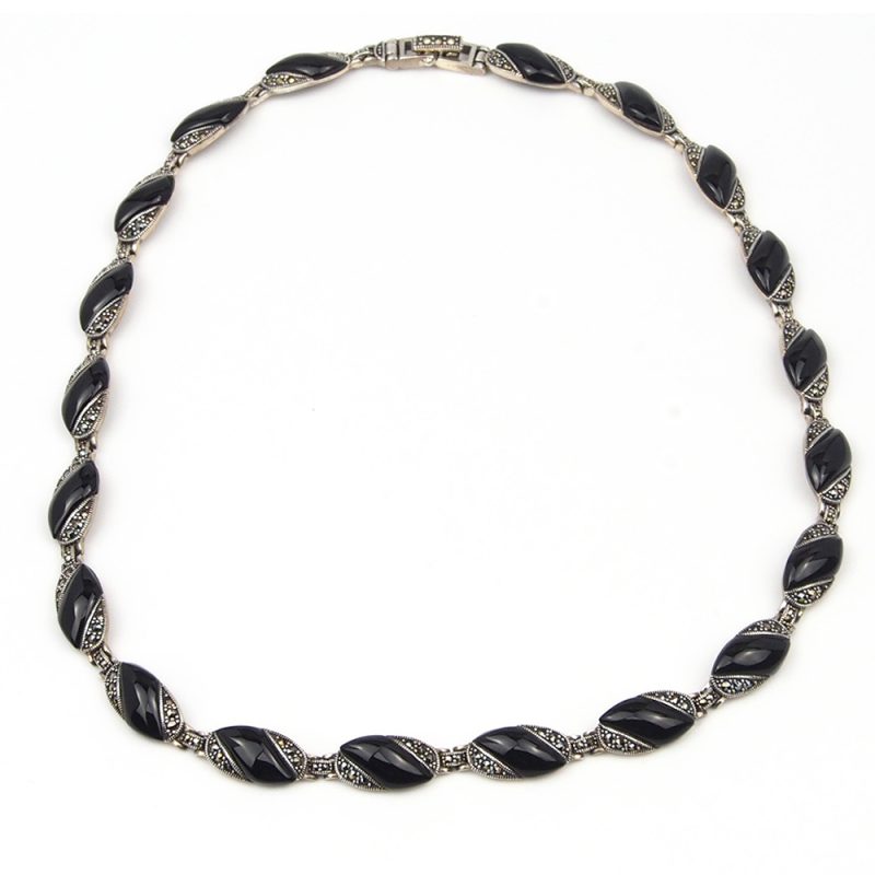 Onyx & Marcasite Silver Necklace