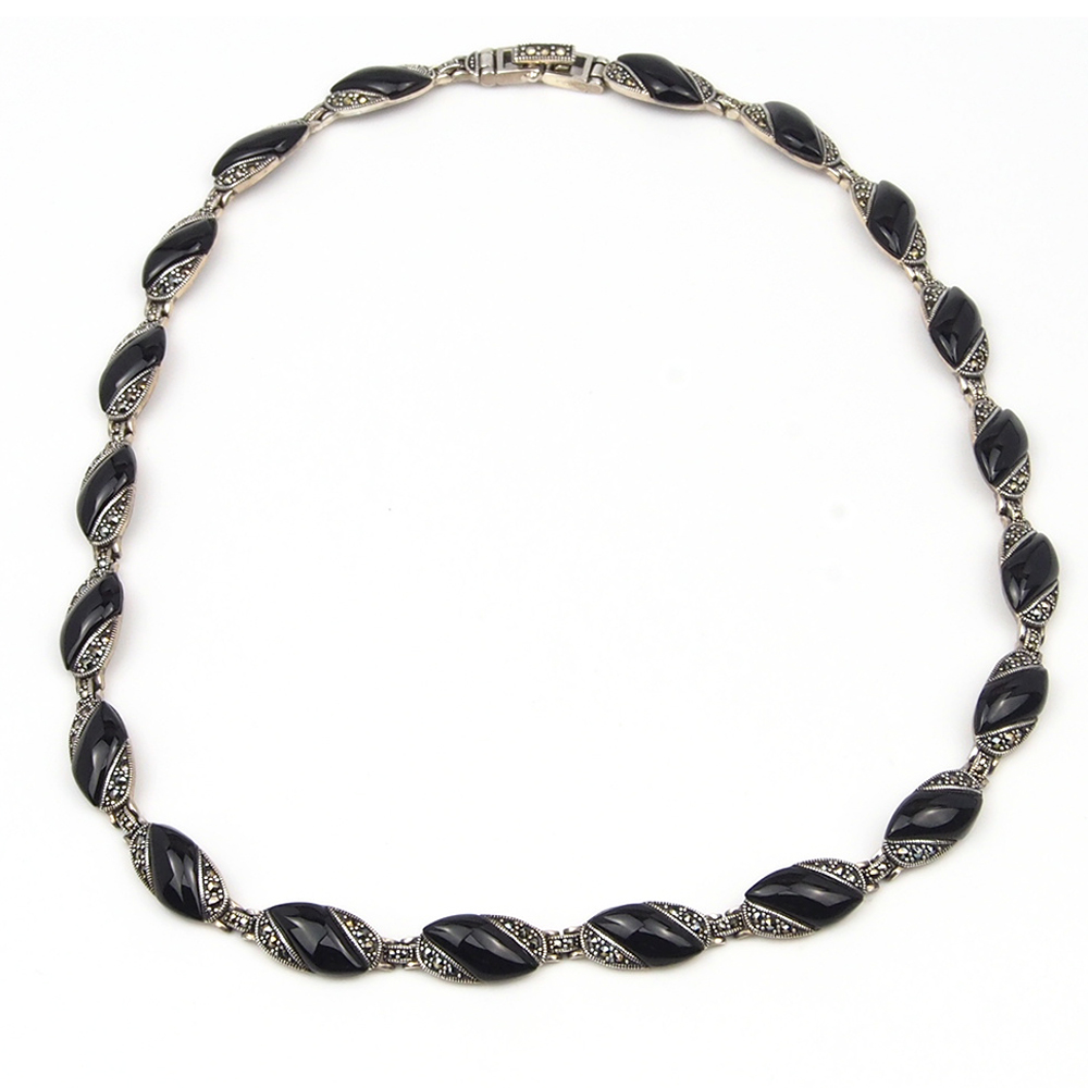 Onyx & Marcasite Silver Necklace