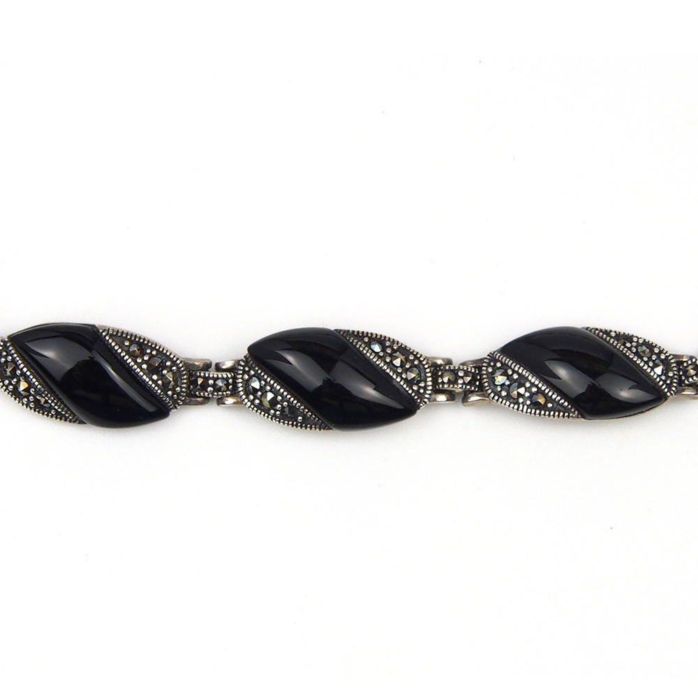 Onyx & Marcasite Silver Necklace