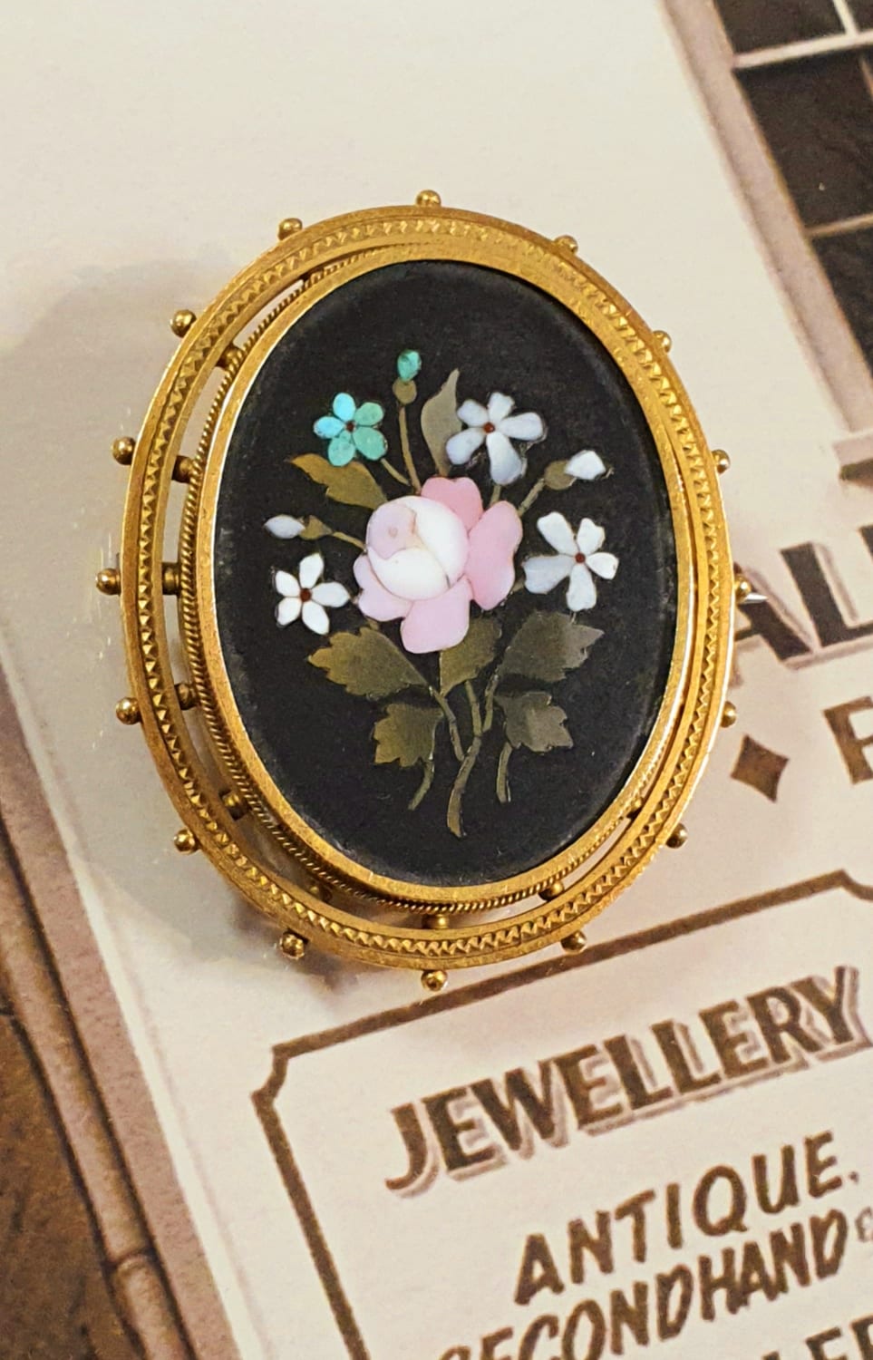 Pietra Dura Antique Brooch