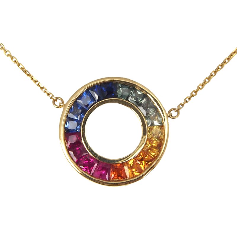 Sapphire Multi Colour  Pendant & Chain - 18ct