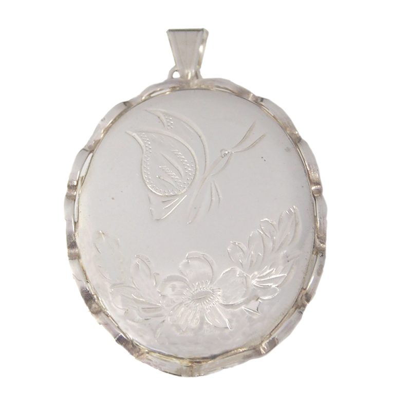 Locket - Silver with Butterfly & Flower Engraving