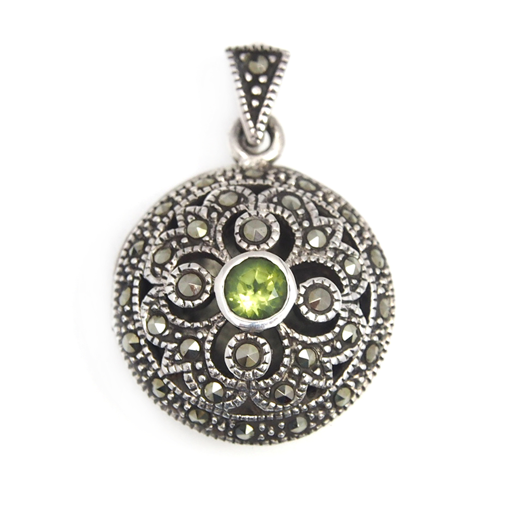 Peridot & Marcasite Silver Locket