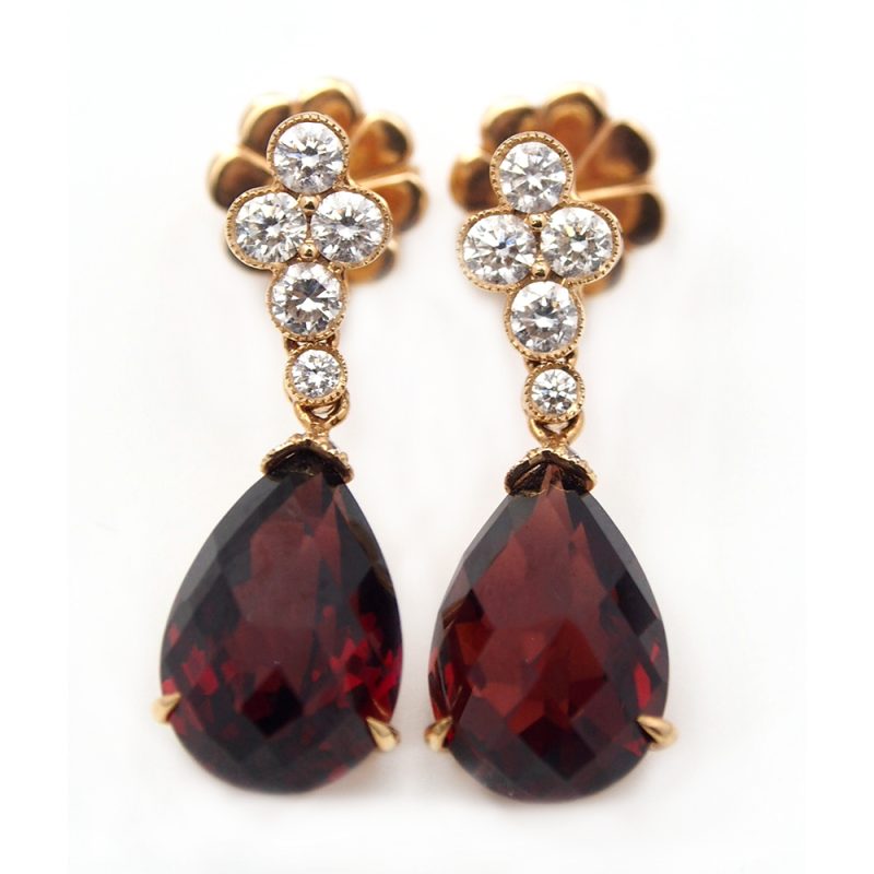 Garnet and Diamond Drop Earrings