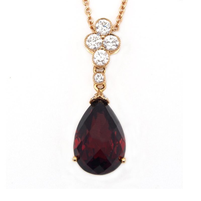 Garnet & Diamond Rose Gold Pendant & Chain