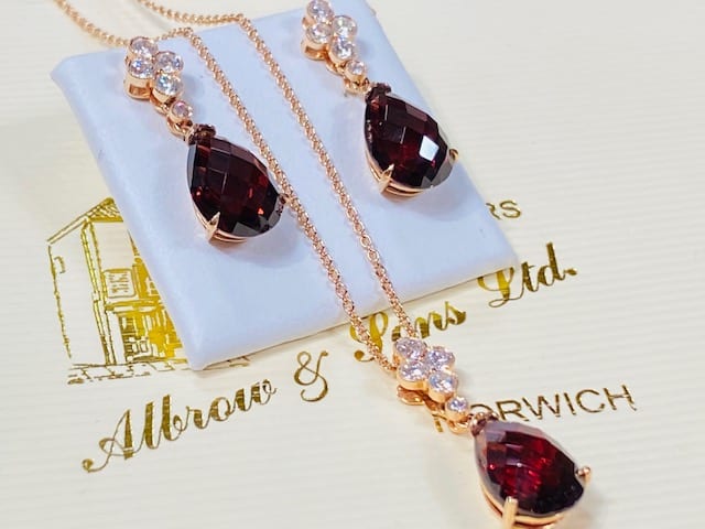 Garnet & Diamond Rose Gold Pendant & Chain