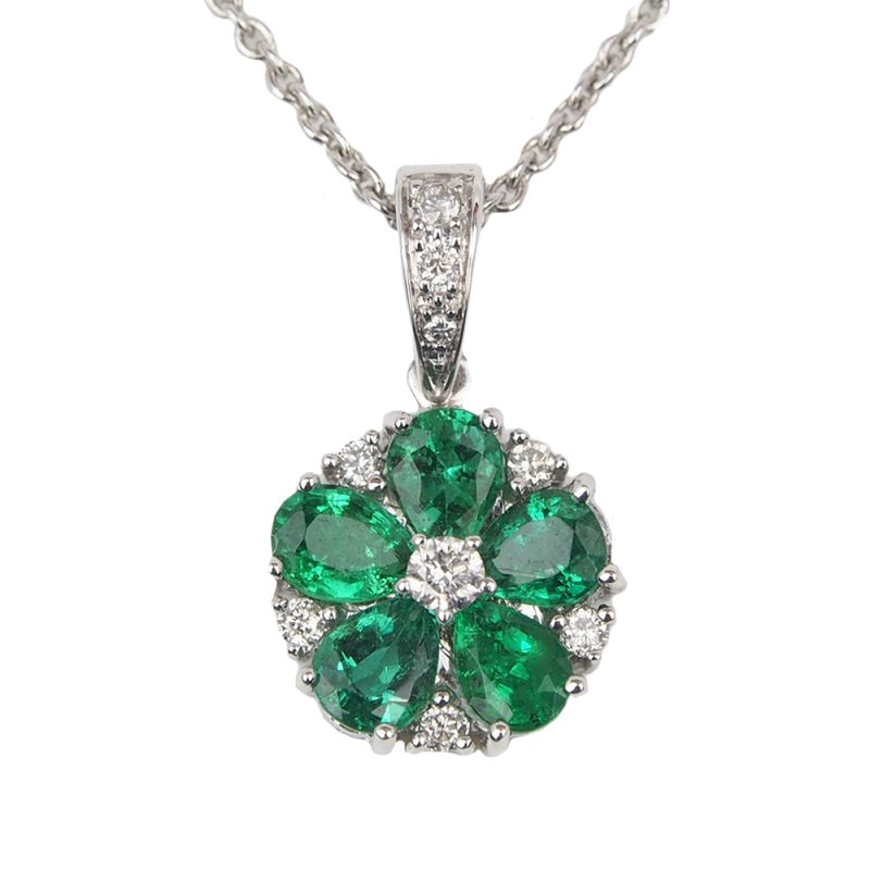 Emerald & Diamond 18ct White Gold Pendant and Chain