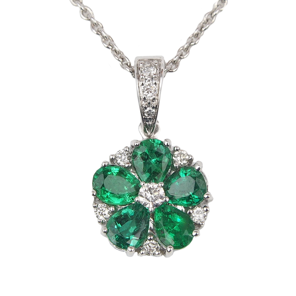 Emerald & Diamond 18ct White Gold Pendant and Chain
