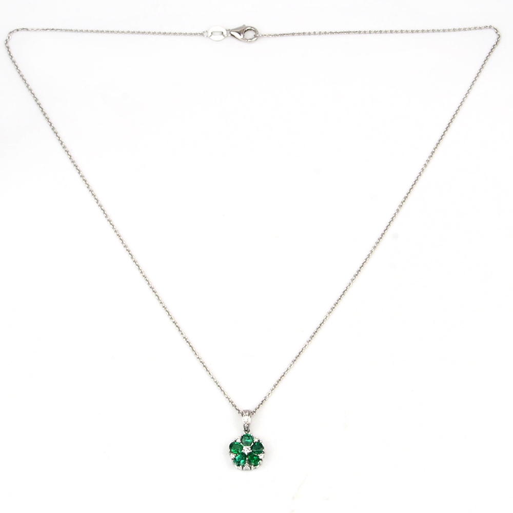 Emerald & Diamond 18ct White Gold Pendant and Chain