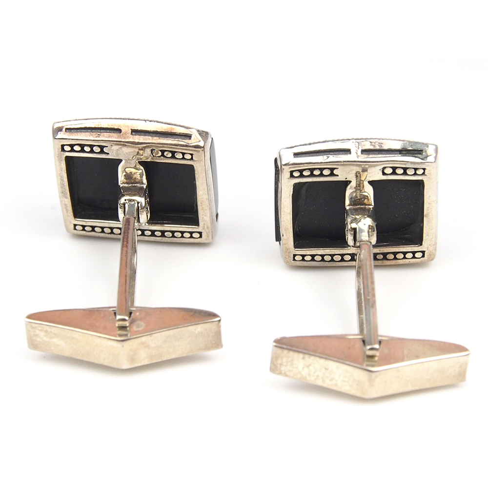 Cufflinks - Onyx, Silver & Marcasite