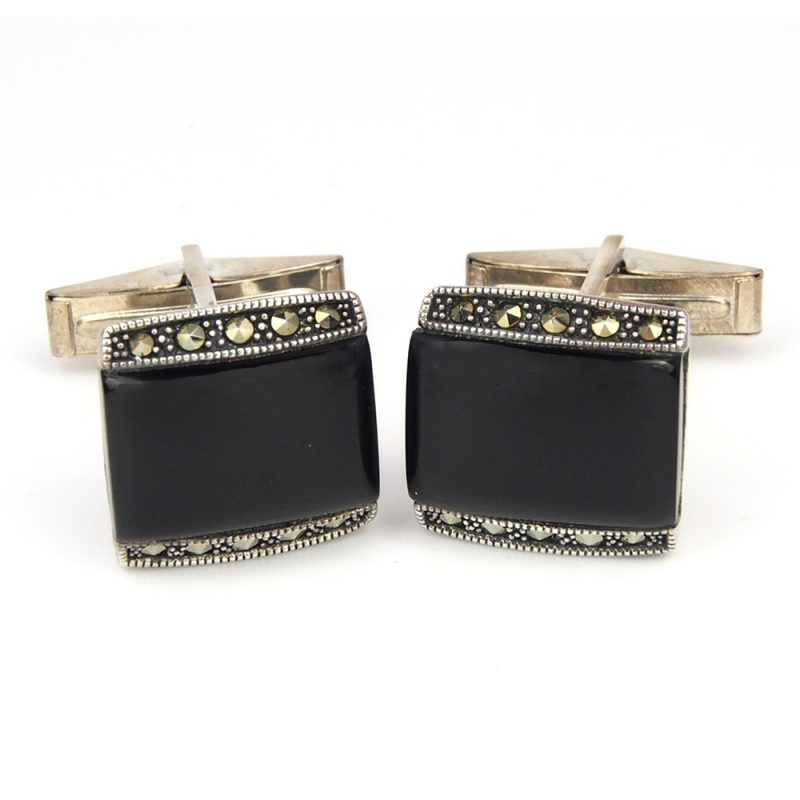 Cufflinks - Onyx, Silver & Marcasite
