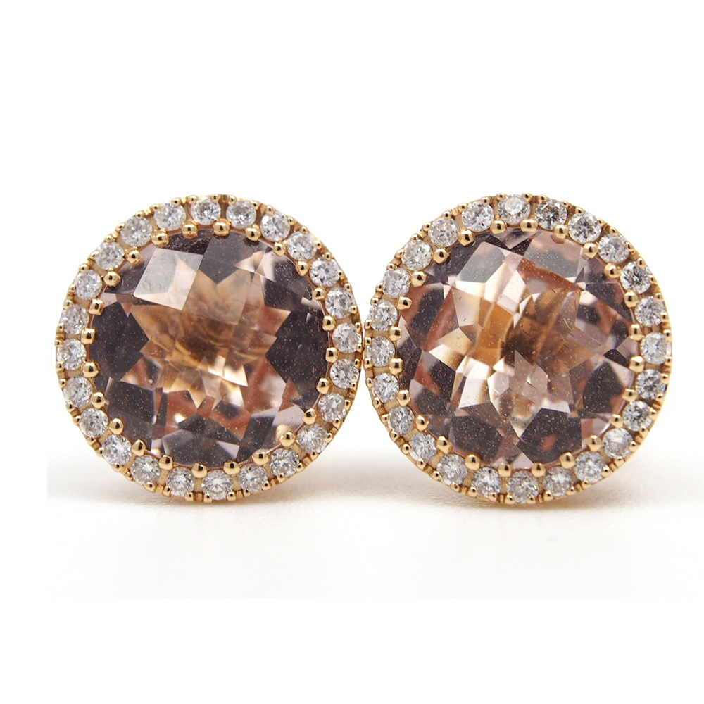 Morganite & Diamond Stud Earrings - 18ct Rose Gold