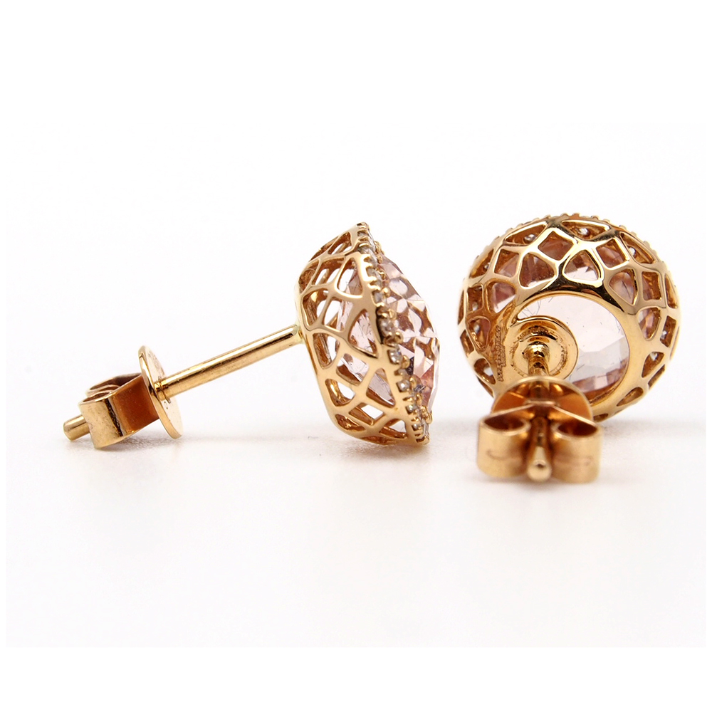 Morganite & Diamond Stud Earrings - 18ct Rose Gold
