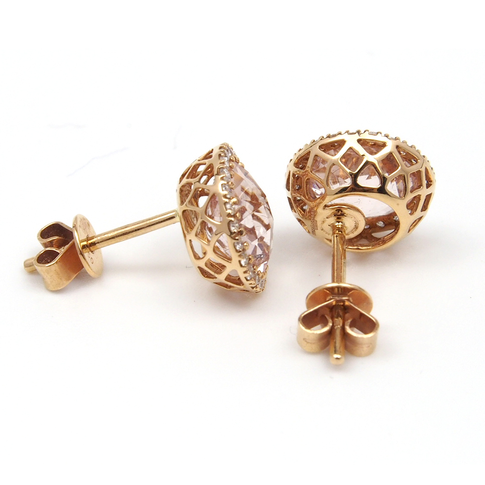 Morganite & Diamond Stud Earrings - 18ct Rose Gold