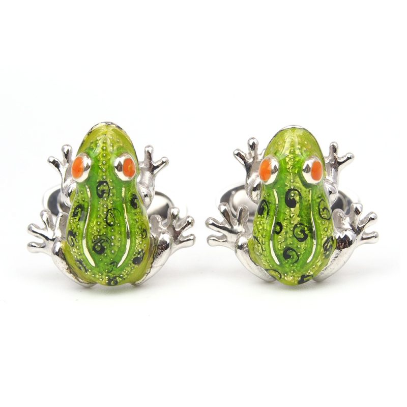Cufflinks - Enamel & Silver Frogs
