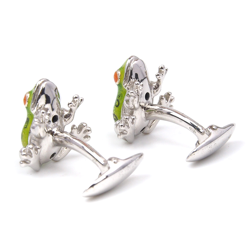 Cufflinks - Enamel & Silver Frogs