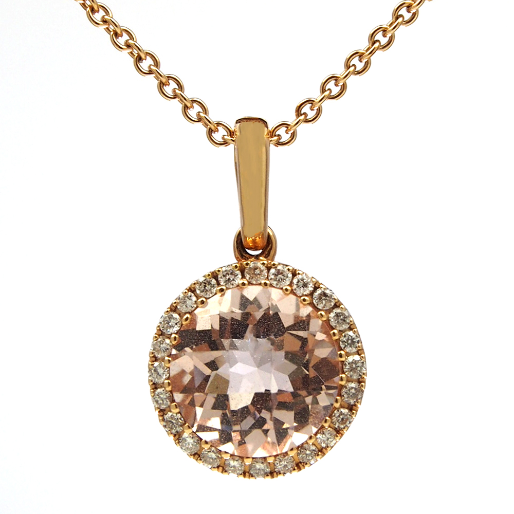 Morganite & Diamond Pendant & Chain - 18ct Rose Gold