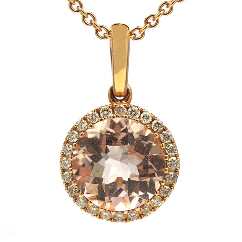Morganite & Diamond Pendant & Chain - 18ct Rose Gold