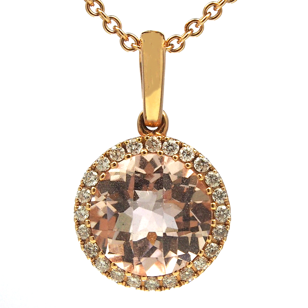 Morganite & Diamond Pendant & Chain - 18ct Rose Gold