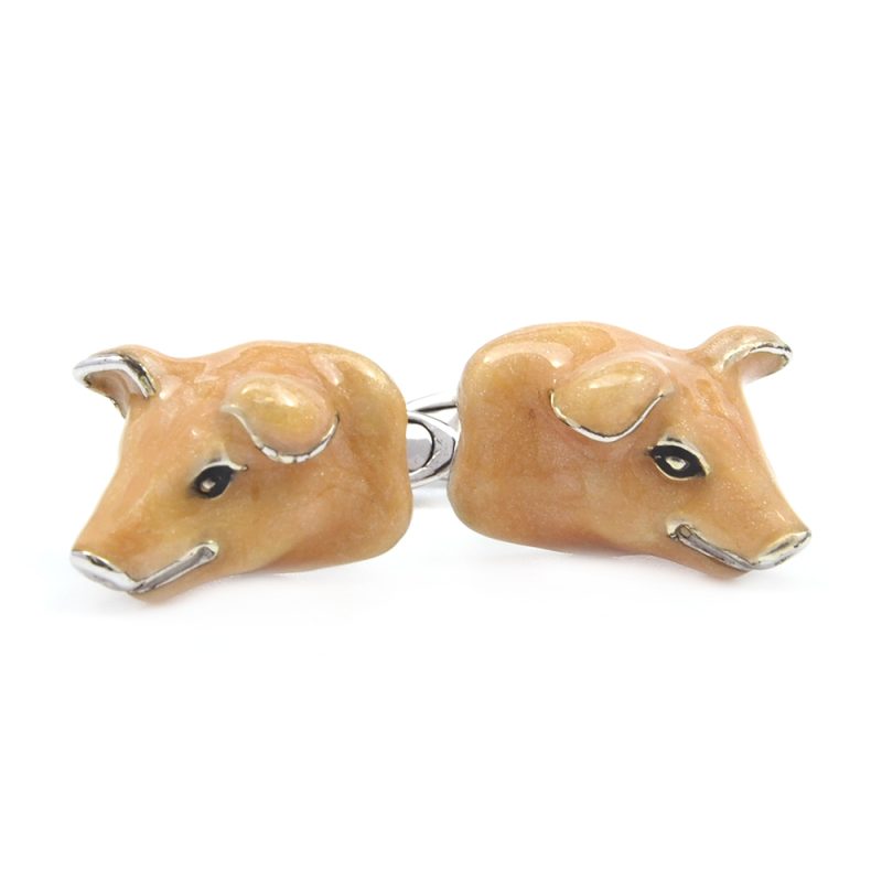 Cufflinks - Enamel & Silver Pigs