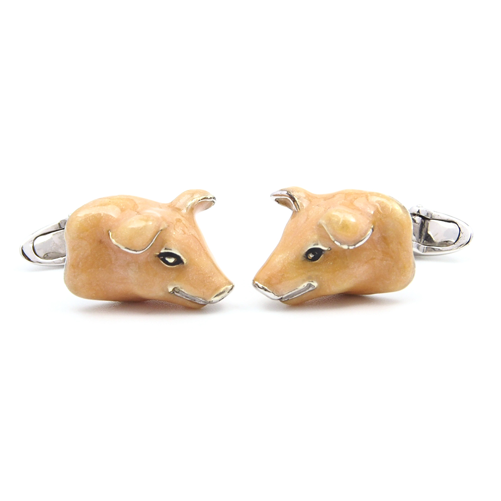 Cufflinks - Enamel & Silver Pigs