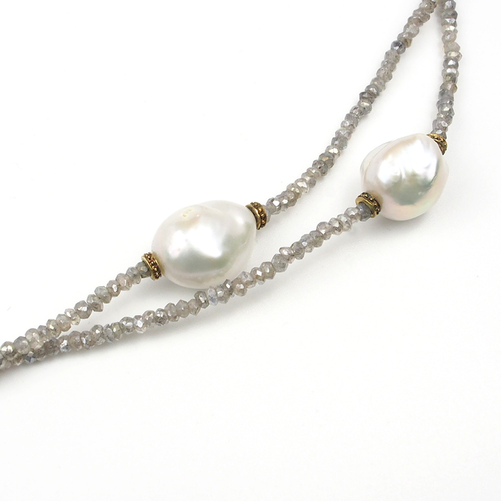 Labradorite & Fresh Water Cultured Pearl Necklace 36"
