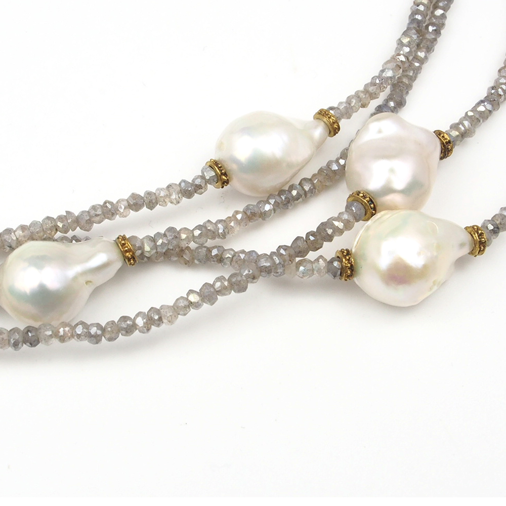 Labradorite & Fresh Water Cultured Pearl Necklace 36"