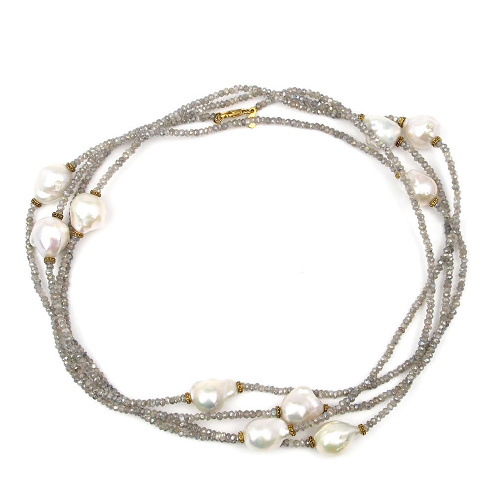 Labradorite & Fresh Water Cultured Pearl Necklace 36"