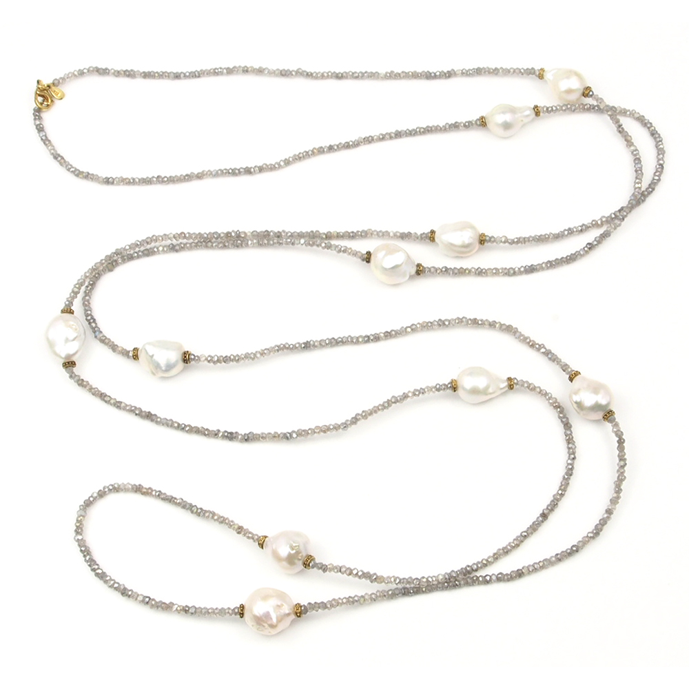 Labradorite & Fresh Water Cultured Pearl Necklace 36"