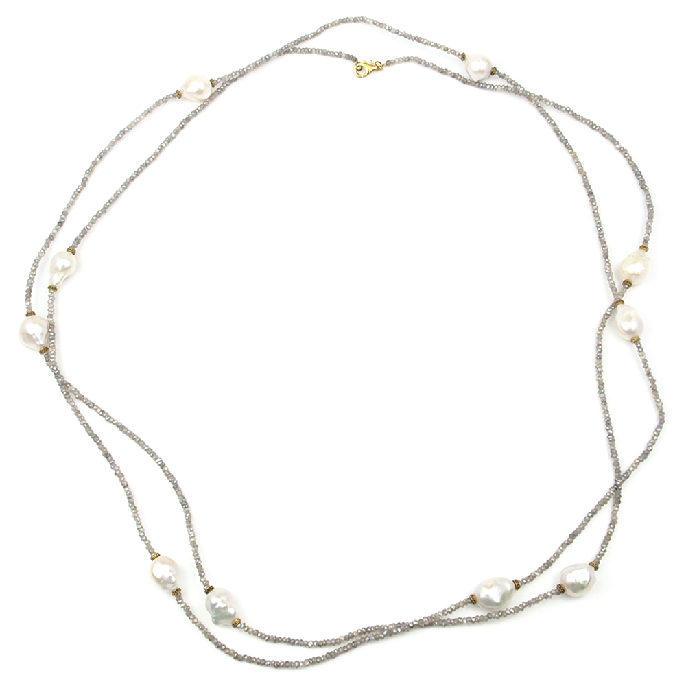 Labradorite & Fresh Water Cultured Pearl Necklace 36"