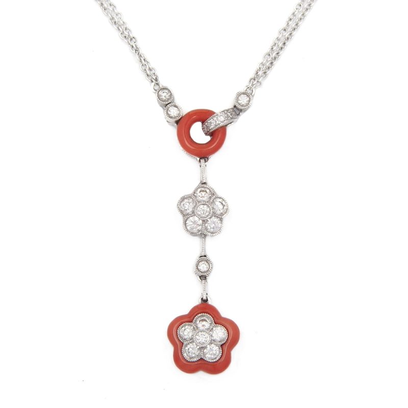Coral & Diamond 18ct White Gold
