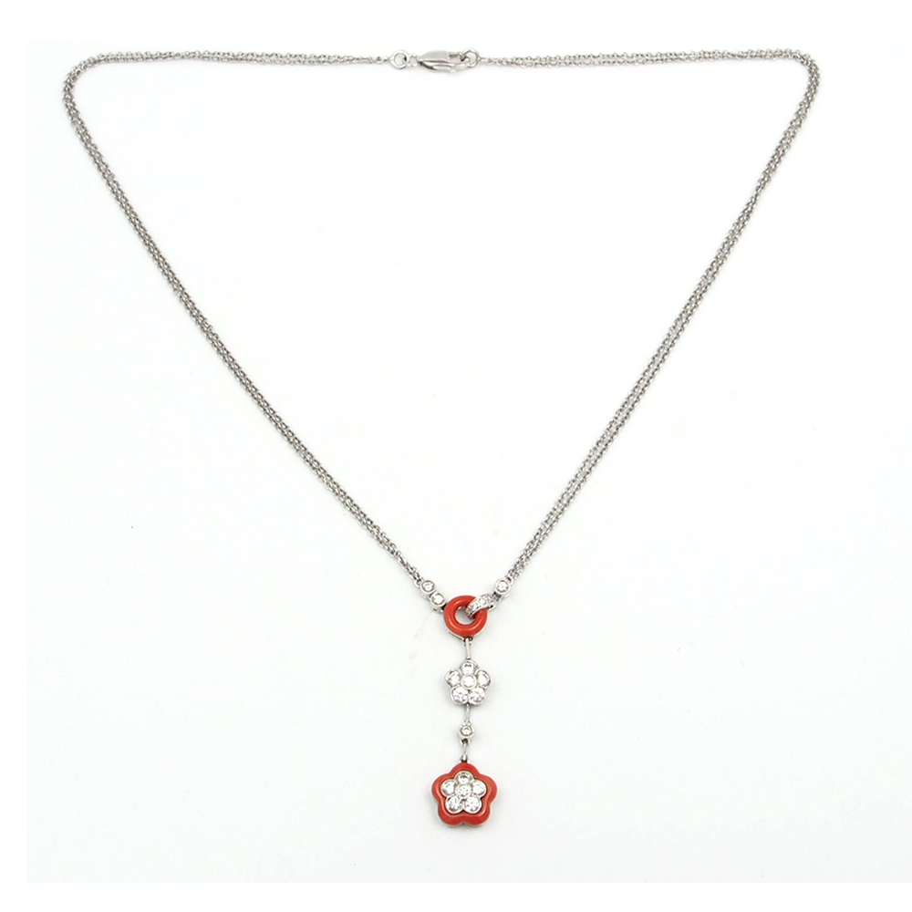 Coral & Diamond 18ct White Gold